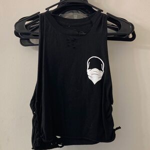 Black Sleeveless Top with White Graphic